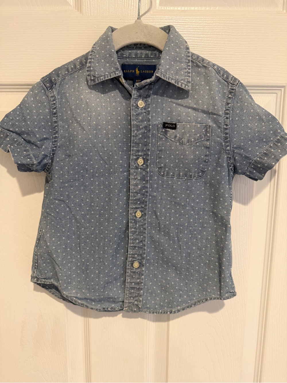 Ralph Lauren Boys Chambray Star Print Short Sleeve Button Front Shirt 3T